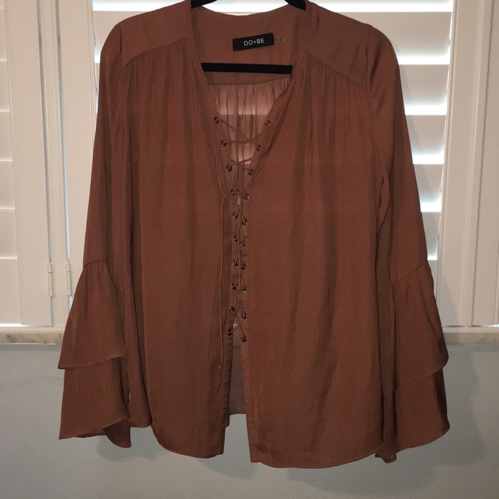 DO+BE Brown Lace-Up Blouse